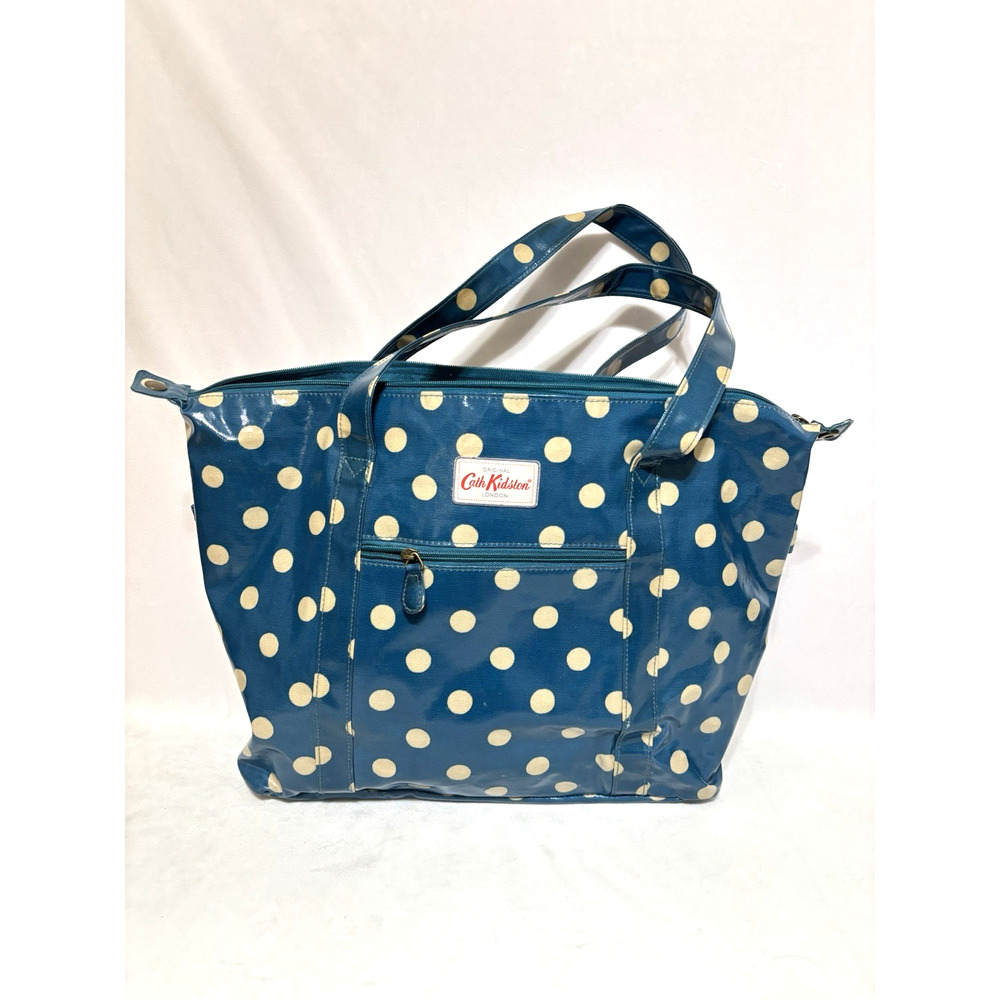 Cath Kidston polka dot pattern turquoise green handle tote bag cotton PVC